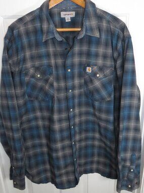Carhartt Flannel Rugged Flex Relaxed Fit Pearl Snap Gray Plaid Shirt Men's 3XLT